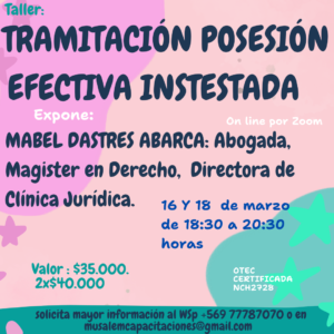 TALLER TRAMITACIÓN DE POSESIÓN EFECTIVA INTESTADA ANTE EL REGISTRO CIVIL.  16 Y 18 DE MARZO 2026